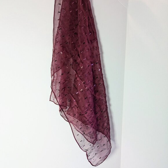 St. John Vintage 90's Burgundy Sheer Silk Rectangular Scarf Sparkly Glitter - Picture 2 of 8